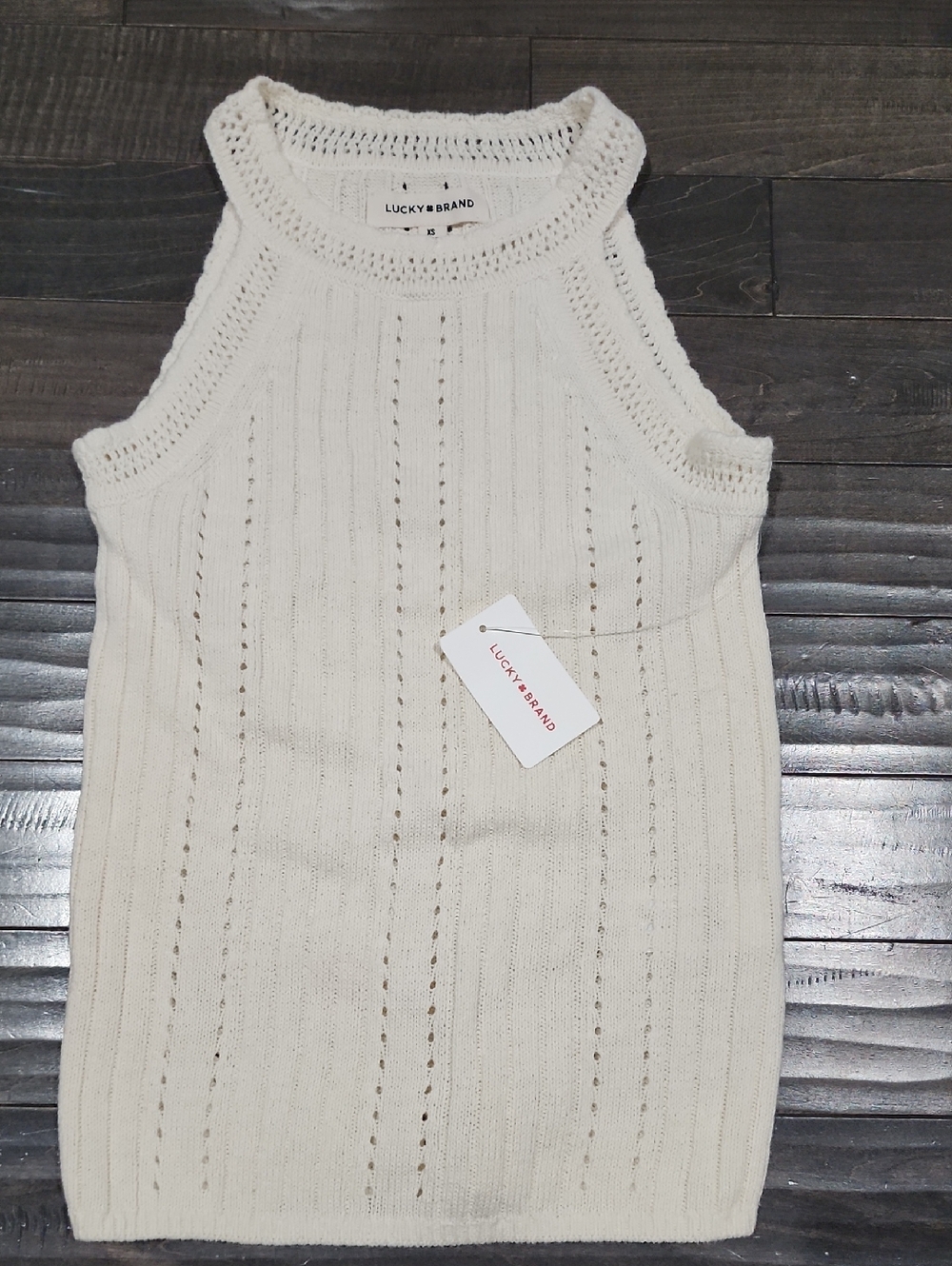 Lucky Brand Women's Ivory Open-Stitch Knit Tank